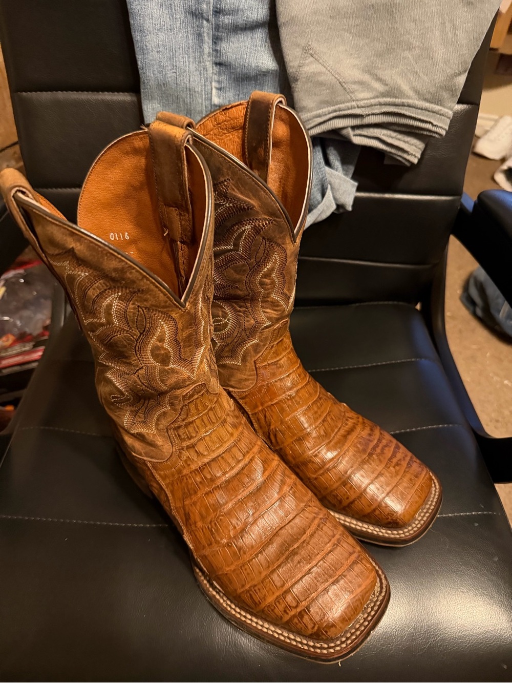Dan Post Mens Cognac Exotic Caiman  Leather Western Boots